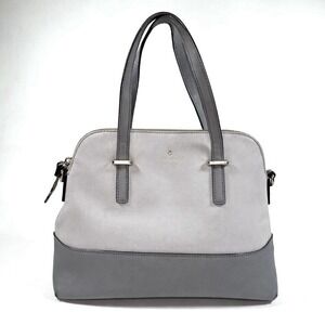 Kate Spade New York Saffiano Leather Satchel Gray Beige Dome Bag Purse